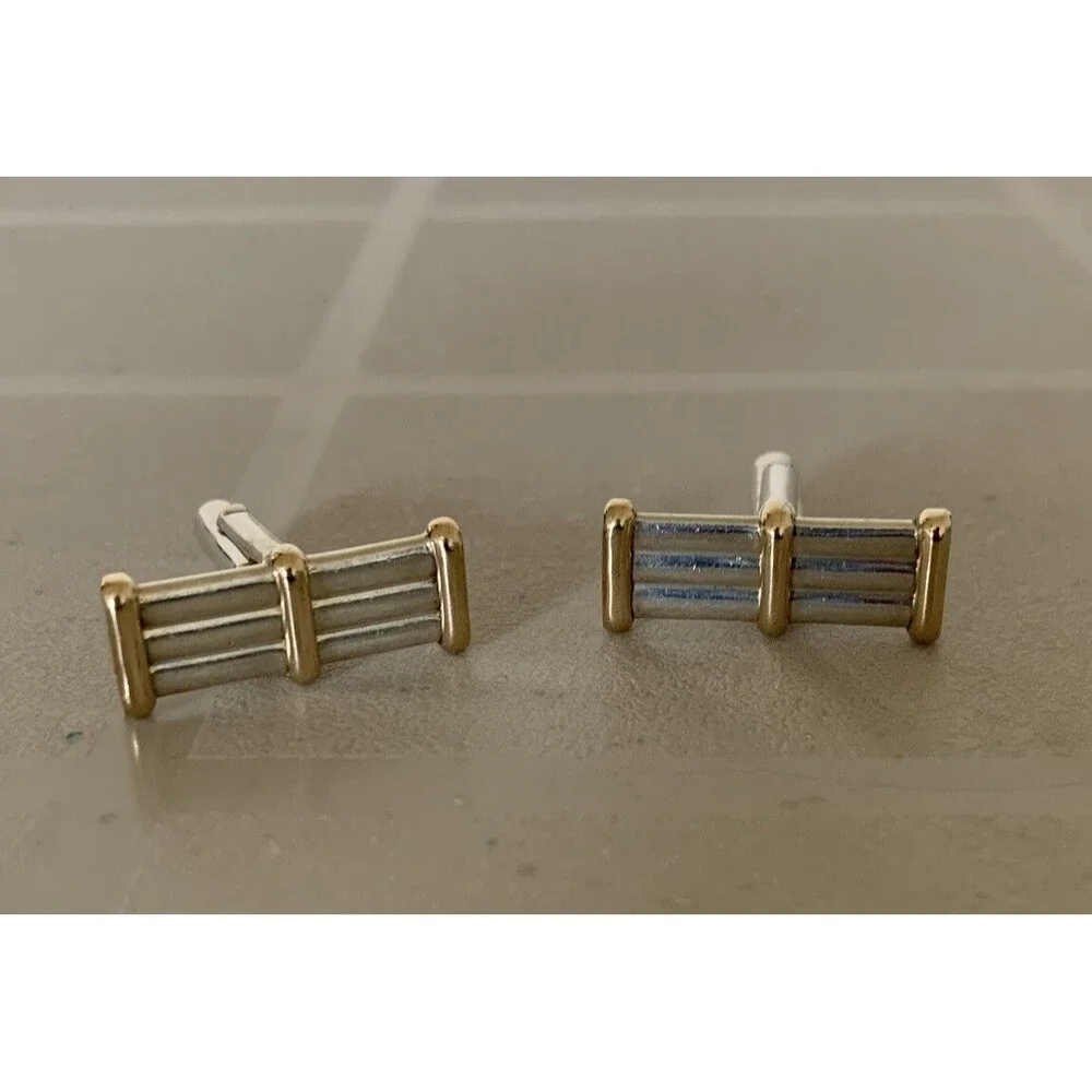 Tiffany & Co. 14K Gold & Sterling Column T-Back Cufflinks Gift Vintage